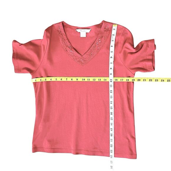 TanJay Cardigan Sweater Top Set Womens Medium Large Beaded Knit Pink Coral Vtg - Picture 9 of 10